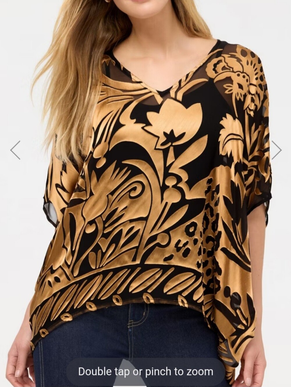 Johnny Was Davidii Croft Poncho Silk Burnout Top Black Gold Size L/XL
